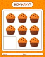 How many counting game with cupcake. worksheet for preschool kids, kids activity sheet vector