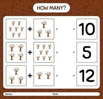 How many counting game with tree. worksheet for preschool kids, kids activity sheet vector