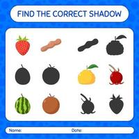 Find the correct shadows game with fruits. worksheet for preschool kids, kids activity sheet vector