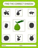 Find the correct shadows game with kaffir lime. worksheet for preschool kids, kids activity sheet vector