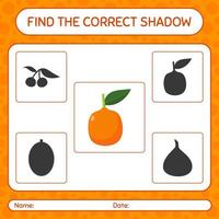 Find the correct shadows game with imbe. worksheet for preschool kids, kids activity sheet vector