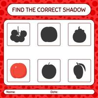 Find the correct shadows game with nectarine. worksheet for preschool kids, kids activity sheet vector