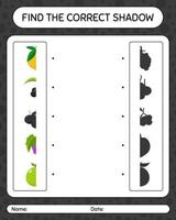 Find the correct shadows game with fruits. worksheet for preschool kids, kids activity sheet vector