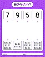 How many counting game with tombstone. worksheet for preschool kids, kids activity sheet vector
