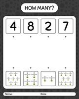 How many counting game with tombstone. worksheet for preschool kids, kids activity sheet vector