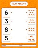 How many counting game with candy. worksheet for preschool kids, kids activity sheet vector