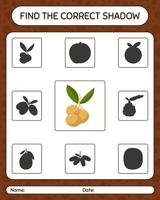 Find the correct shadows game with longan. worksheet for preschool kids, kids activity sheet vector