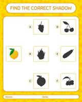 Find the correct shadows game with eggfruit. worksheet for preschool kids, kids activity sheet vector