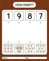 How many counting game with skull. worksheet for preschool kids, kids activity sheet vector