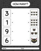 How many counting game with cat. worksheet for preschool kids, kids activity sheet vector