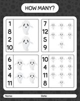 How many counting game with ghost. worksheet for preschool kids, kids activity sheet vector