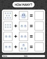 How many counting game with ghost. worksheet for preschool kids, kids activity sheet vector