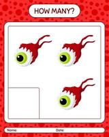 How many counting game with eyeball. worksheet for preschool kids, kids activity sheet vector