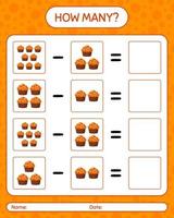 How many counting game with cupcake. worksheet for preschool kids, kids activity sheet vector