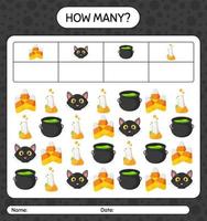 How many counting game with halloween icon. worksheet for preschool kids, kids activity sheet vector