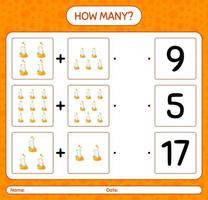 How many counting game with chemistry tube. worksheet for preschool kids, kids activity sheet vector