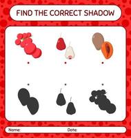 encuentra el juego de sombras correcto con frutas. hoja de trabajo para niños en edad preescolar, hoja de actividades para niños