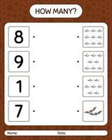 How many counting game with bat. worksheet for preschool kids, kids activity sheet vector