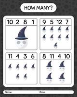How many counting game with skull. worksheet for preschool kids, kids activity sheet vector
