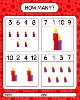 How many counting game with candle. worksheet for preschool kids, kids activity sheet vector