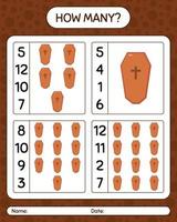 How many counting game with coffin. worksheet for preschool kids, kids activity sheet vector