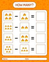 How many counting game with candy corn. worksheet for preschool kids, kids activity sheet vector