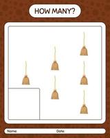 How many counting game with broom. worksheet for preschool kids, kids activity sheet vector