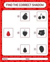 Find the correct shadows game with rose apple. worksheet for preschool kids, kids activity sheet vector