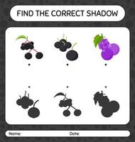 encuentra el juego de sombras correcto con frutas. hoja de trabajo para niños en edad preescolar, hoja de actividades para niños vector