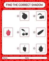 Find the correct shadows game with dragonfruit. worksheet for preschool kids, kids activity sheet vector