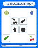 Find the correct shadows game with fruits. worksheet for preschool kids, kids activity sheet vector