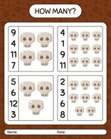 How many counting game with skull. worksheet for preschool kids, kids activity sheet vector