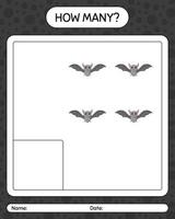 How many counting game with bat. worksheet for preschool kids, kids activity sheet vector