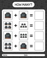 How many counting game with tombstone. worksheet for preschool kids, kids activity sheet vector