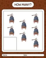 How many counting game with bat. worksheet for preschool kids, kids activity sheet vector