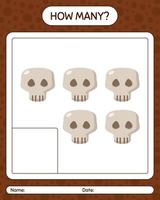 How many counting game with skull. worksheet for preschool kids, kids activity sheet vector