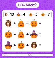 How many counting game with halloween icon. worksheet for preschool kids, kids activity sheet vector