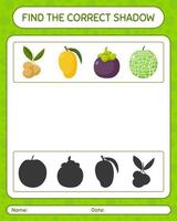 Find the correct shadows game with fruits. worksheet for preschool kids, kids activity sheet vector