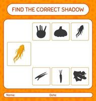 Find the correct shadows game with ginseng. worksheet for preschool kids, kids activity sheet