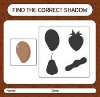 Find the correct shadows game with sapote. worksheet for preschool kids, kids activity sheet vector