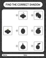 Find the correct shadows game with farkleberry. worksheet for preschool kids, kids activity sheet vector