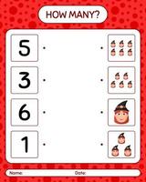 How many counting game with witch. worksheet for preschool kids, kids activity sheet vector