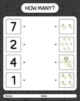 How many counting game with ghost. worksheet for preschool kids, kids activity sheet vector