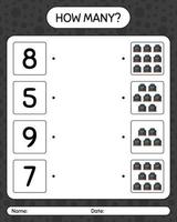 How many counting game with tombstone. worksheet for preschool kids, kids activity sheet vector