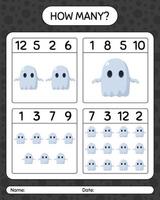 How many counting game with ghost. worksheet for preschool kids, kids activity sheet vector