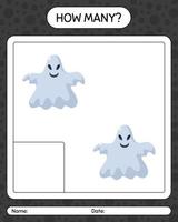 How many counting game with ghost. worksheet for preschool kids, kids activity sheet vector