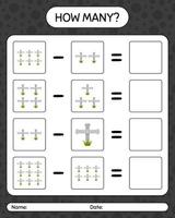 How many counting game with tombstone. worksheet for preschool kids, kids activity sheet vector