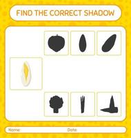 Find the correct shadows game with witloof. worksheet for preschool kids, kids activity sheet vector