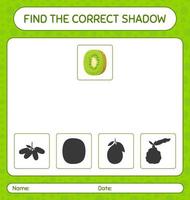 Find the correct shadows game with kiwi. worksheet for preschool kids, kids activity sheet vector