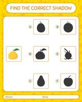 Find the correct shadows game with ugli. worksheet for preschool kids, kids activity sheet vector